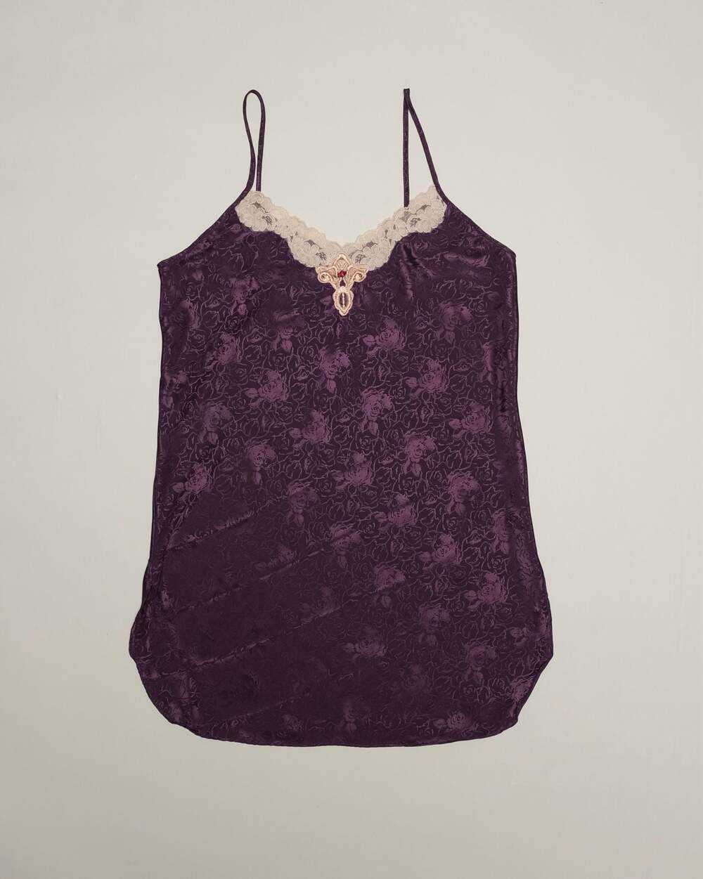 Vintage 90’s Purple Floral Satin Jacquard Lingerie with Lace Trim Size L
